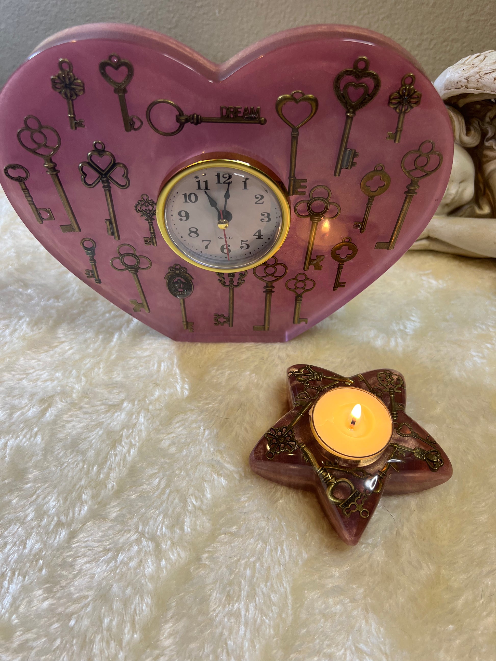 Pink Resin Clock with Star Votive