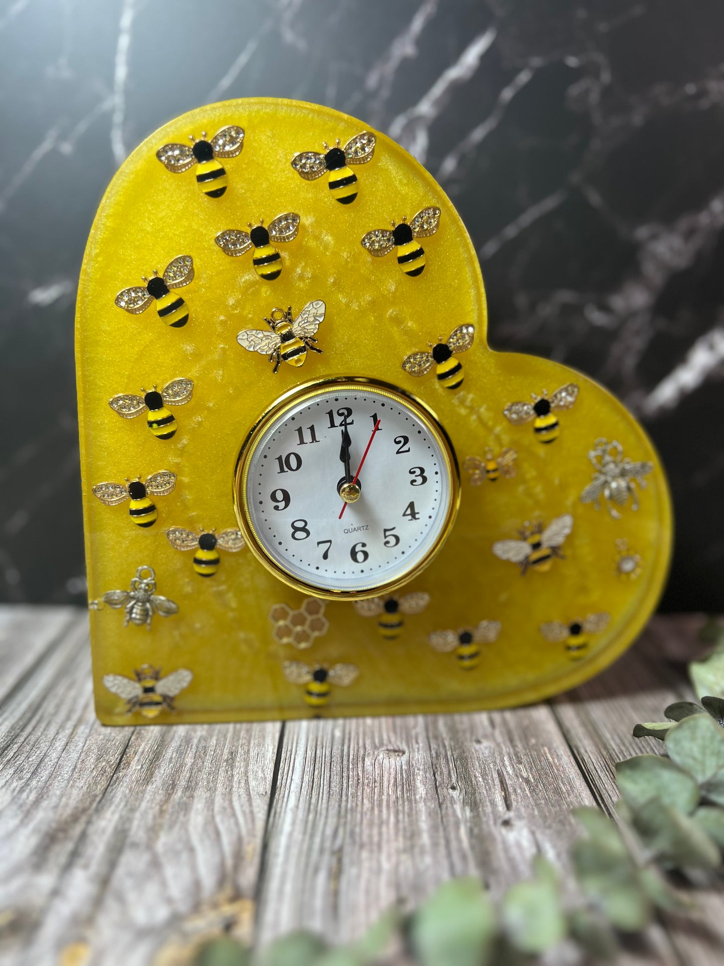 Yellow Resin Clock with Bees and Matching Votive