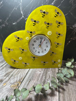 Resin Handcrafted Bright Yellow Clock with Bees