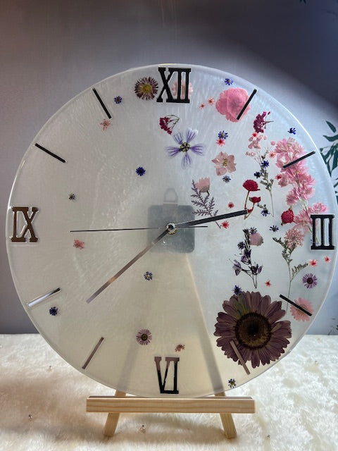 14" Round Resin Clock – Floral Elegance in Purple, Pink, and Red
