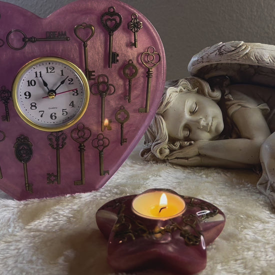 Pink Resin Clock with Star Votive