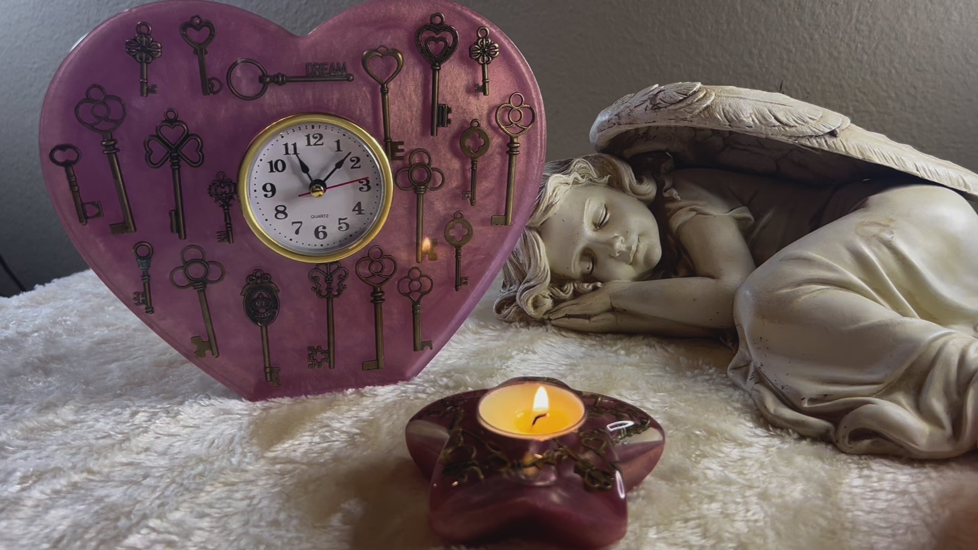 Pink Resin Clock with Star Votive