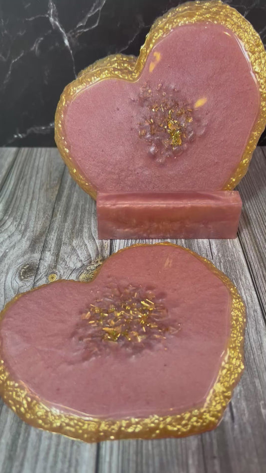 Light Pink Resin Heart-Shaped Coasters with Gold Trim (Set of 4)